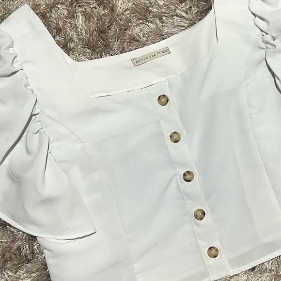 Active Usa Summer | frill short sleeve |Crop Top| medium| White - Picture 3 of 3